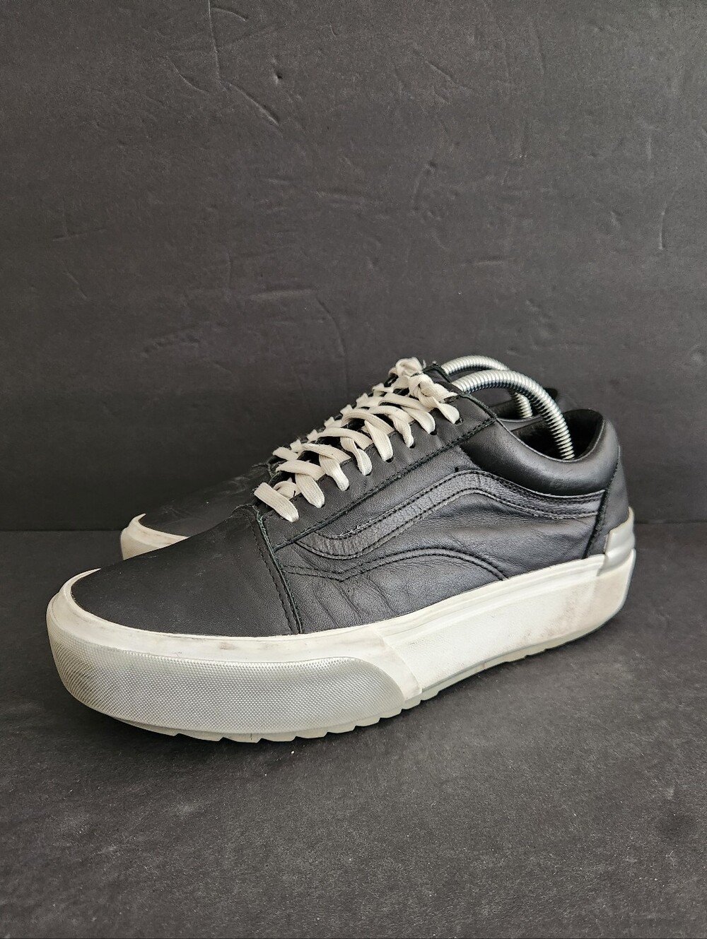 Vans Old Skool Unisex Stacked Shiny Black Leather Platform Men 9.5/Women's 11